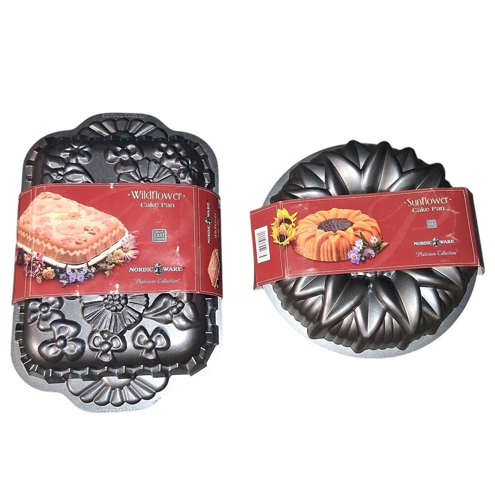 NEW NordicWare Platinum Collection Sunflower Cake Pan + Wildflower Cake Pan
